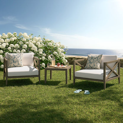 3-Piece Outdoor Patio Teak Wood Furniture Set with Armchair and Side Table