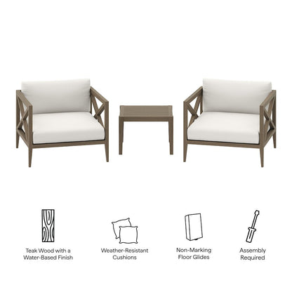 3-Piece Outdoor Patio Teak Wood Furniture Set with Armchair and Side Table