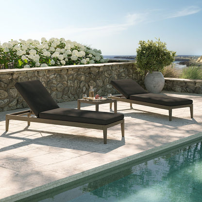 Northlake 3-Piece Patio Teak Wood Furniture Set Chaise Lounges, Side Table