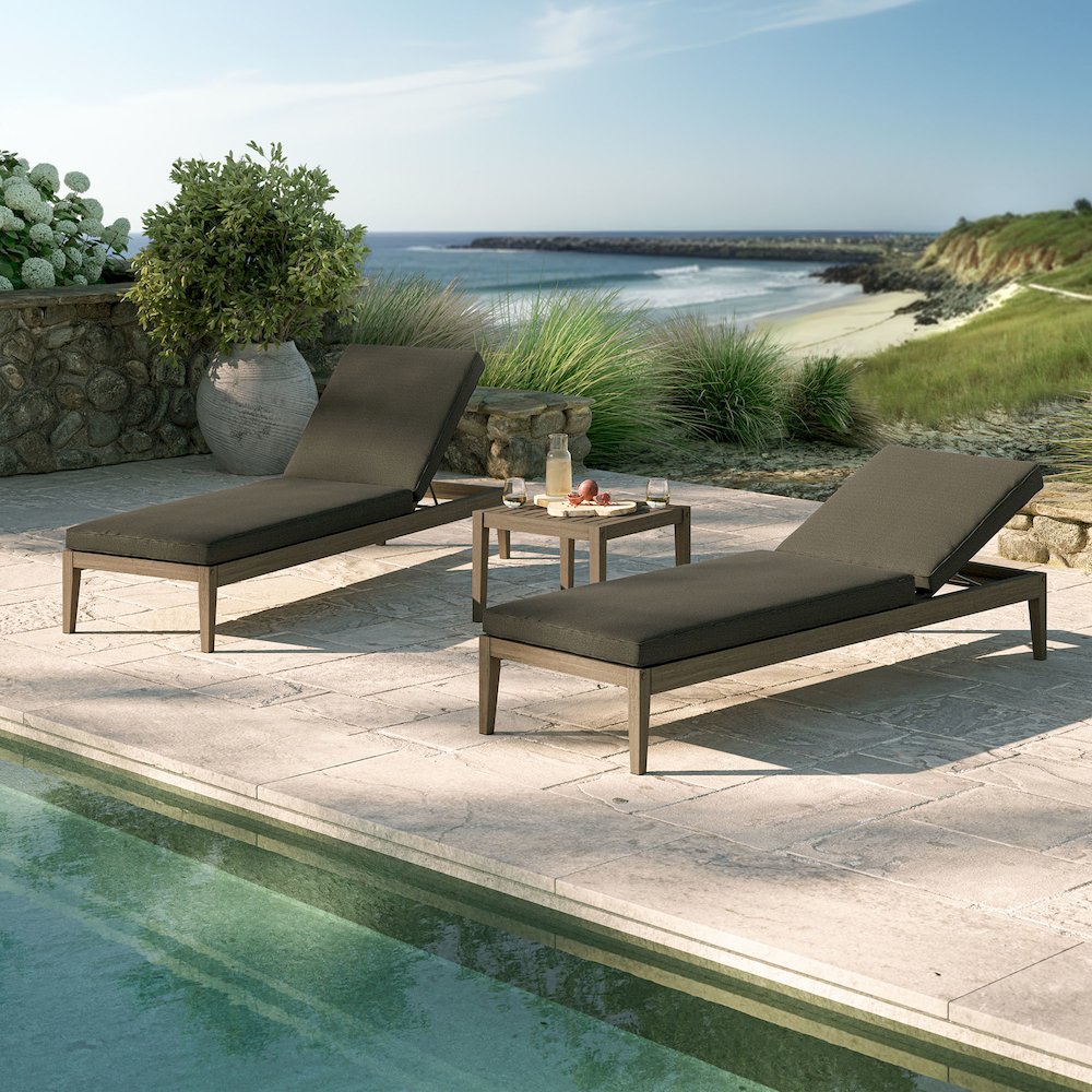 Northlake 3-Piece Patio Teak Wood Furniture Set Chaise Lounges, Side Table