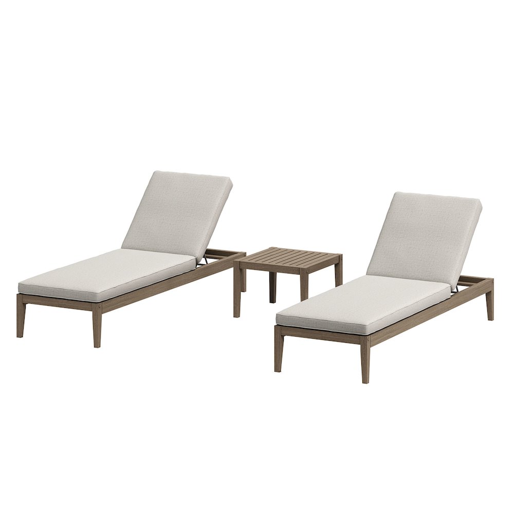 Northlake 3-Piece Patio Teak Wood Furniture Set Chaise Lounges, Side Table