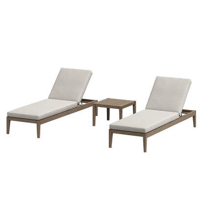 Northlake 3-Piece Patio Teak Wood Furniture Set Chaise Lounges, Side Table