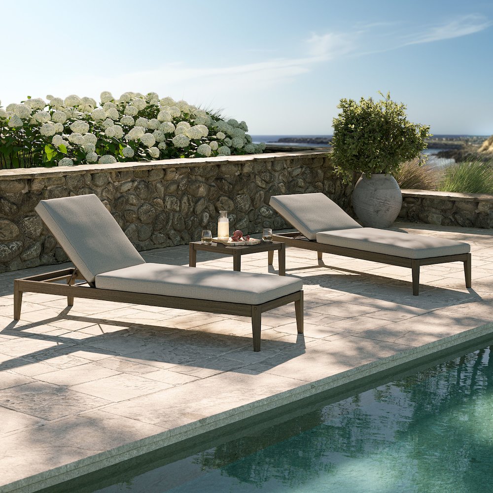 Northlake 3-Piece Patio Teak Wood Furniture Set Chaise Lounges, Side Table
