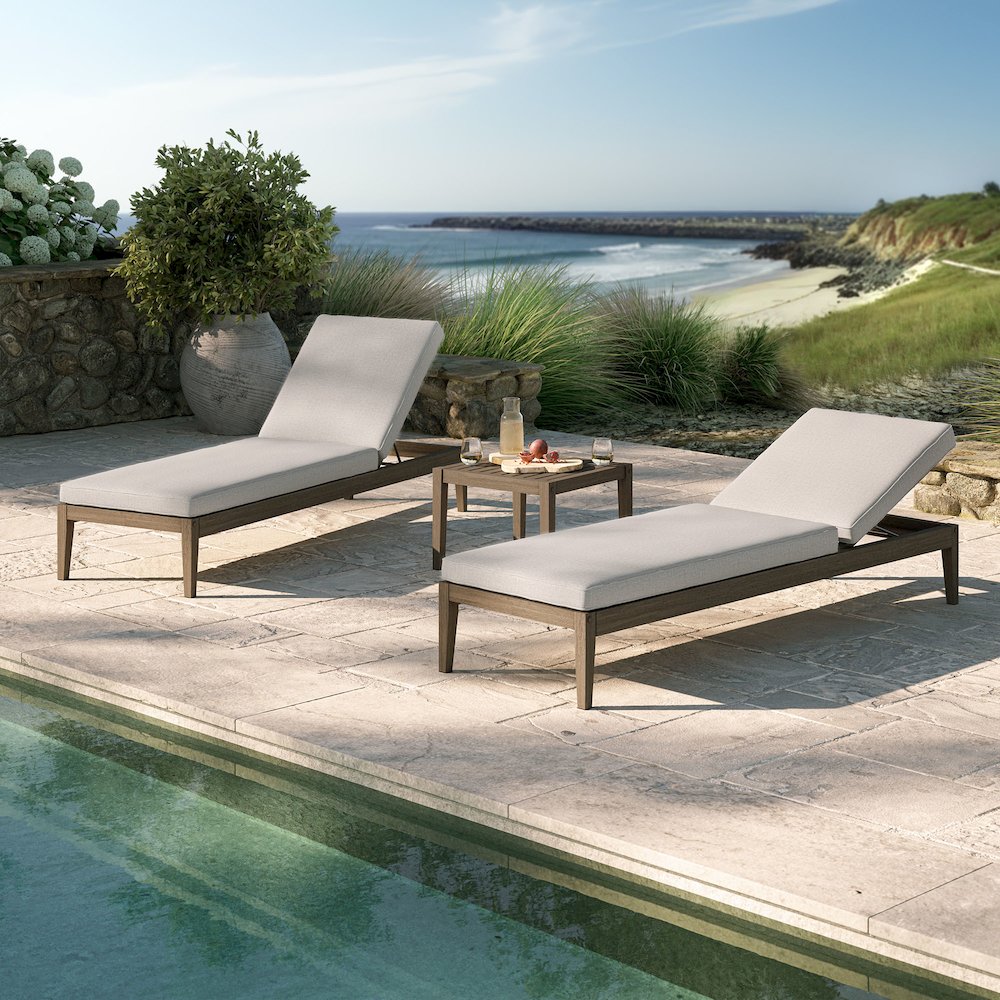 Northlake 3-Piece Patio Teak Wood Furniture Set Chaise Lounges, Side Table