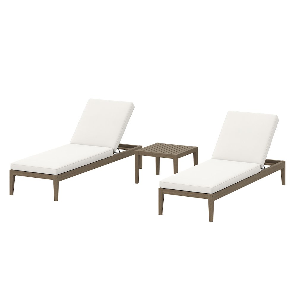 3-Piece Outdoor Patio Teak Wood Furniture Set with Chaise Lounges and Side Table
