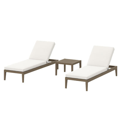 3-Piece Outdoor Patio Teak Wood Furniture Set with Chaise Lounges and Side Table