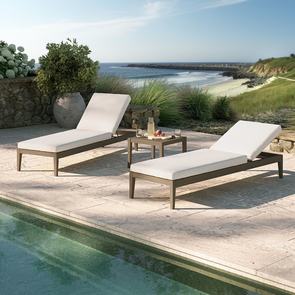 3-Piece Outdoor Patio Teak Wood Furniture Set with Chaise Lounges and Side Table