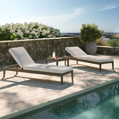 3-Piece Outdoor Patio Teak Wood Furniture Set with Chaise Lounges and Side Table
