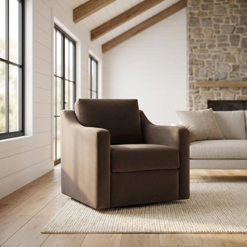 Performance Velvet Swivel Accent Armchair for Living Room, Bedroom, Chocolate