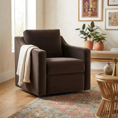 Performance Velvet Swivel Accent Armchair for Living Room, Bedroom, Chocolate