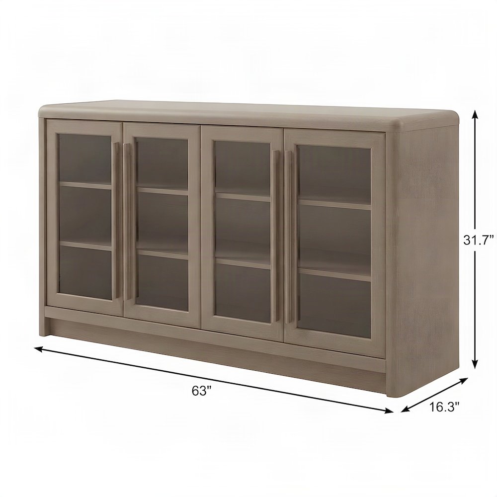 FurniFact Wooden Sideboard with 4-Door Storage and Display Cabinet, Ash