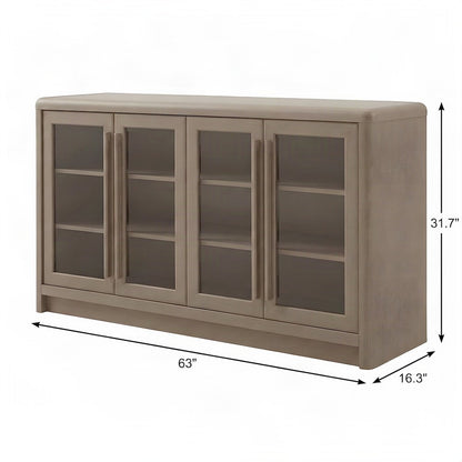 FurniFact Wooden Sideboard with 4-Door Storage and Display Cabinet, Ash