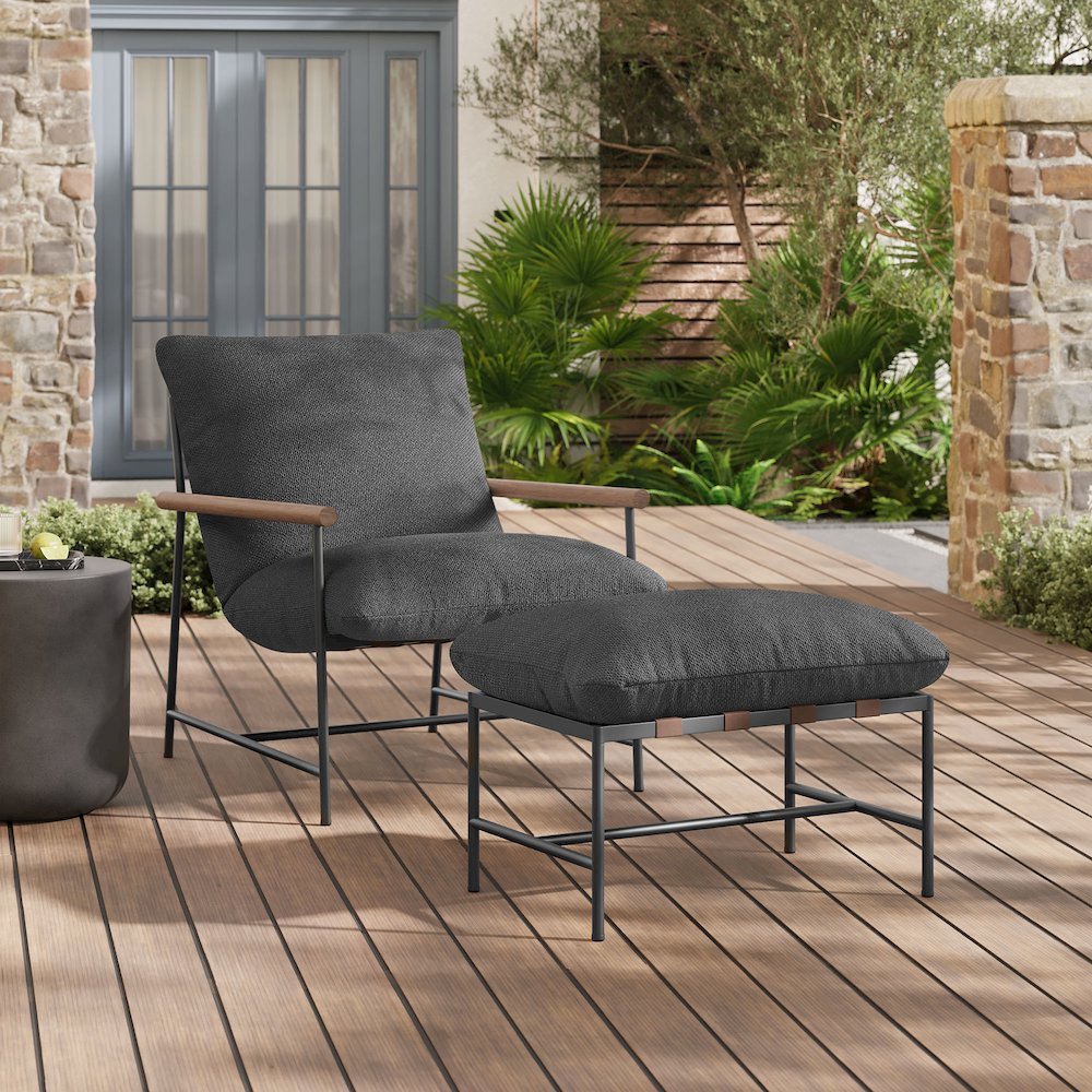 Raya Outdoor Patio Boucle Lounge Chair and Ottoman