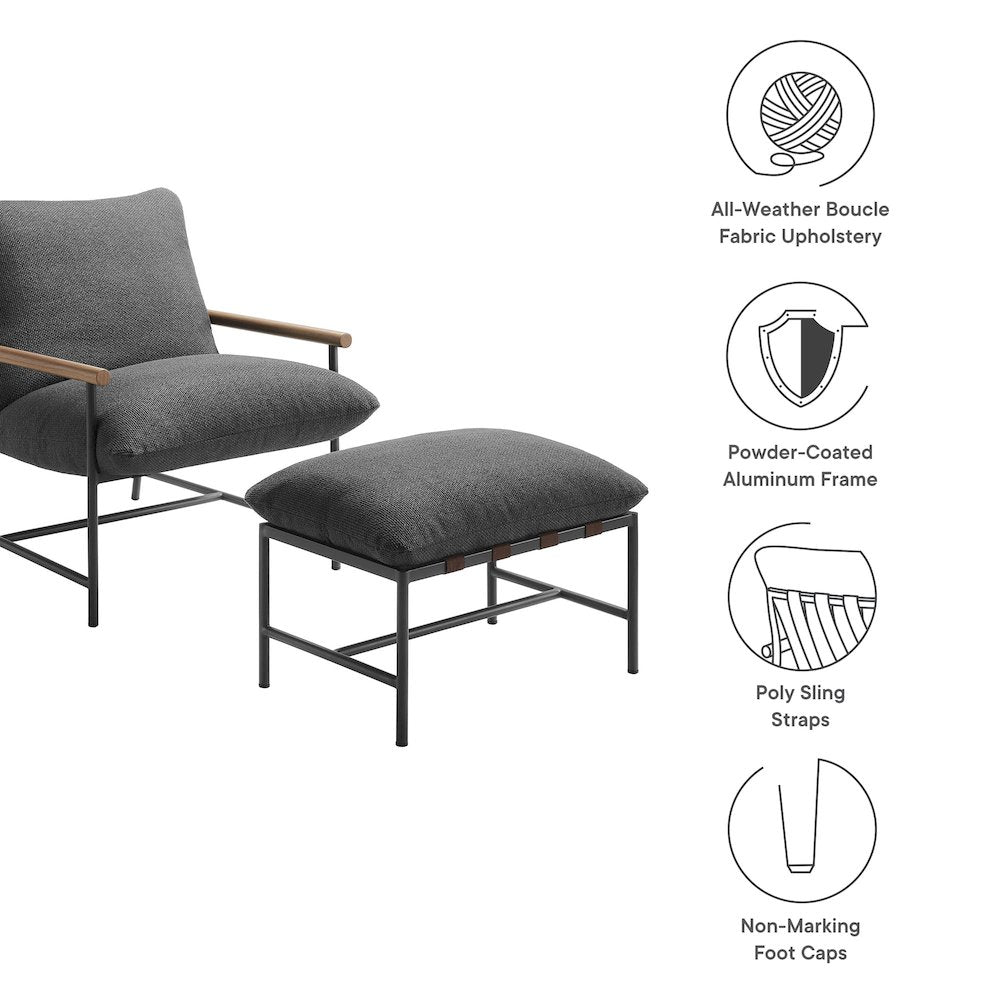 Raya Outdoor Patio Boucle Lounge Chair and Ottoman