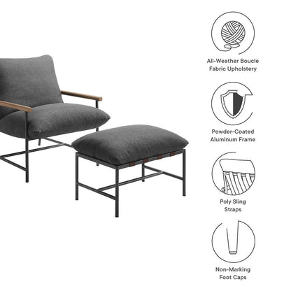 Raya Outdoor Patio Boucle Lounge Chair and Ottoman