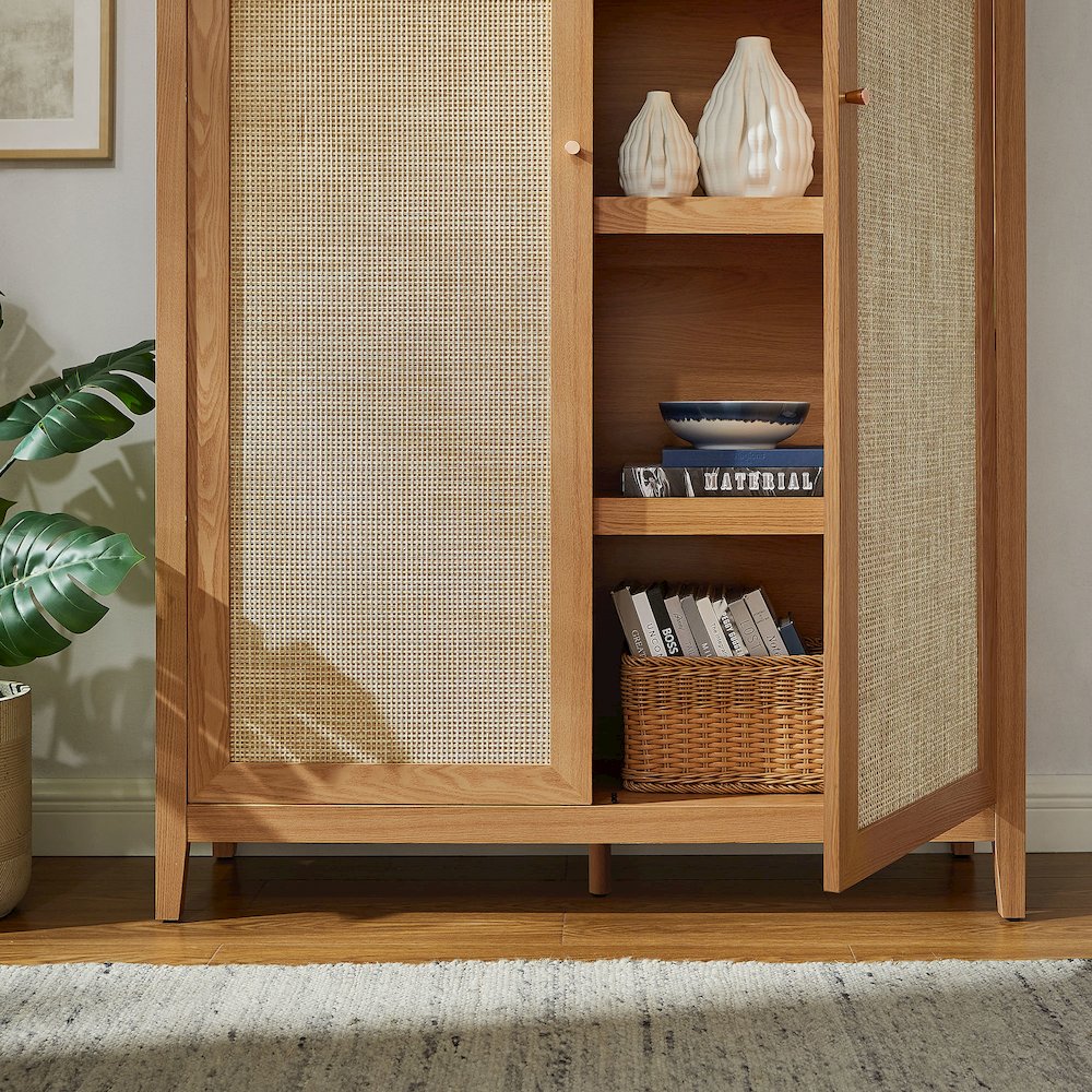 Calista 79" Tall Wide Rattan Arched Storage Cabinet