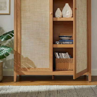 Calista 79" Tall Wide Rattan Arched Storage Cabinet