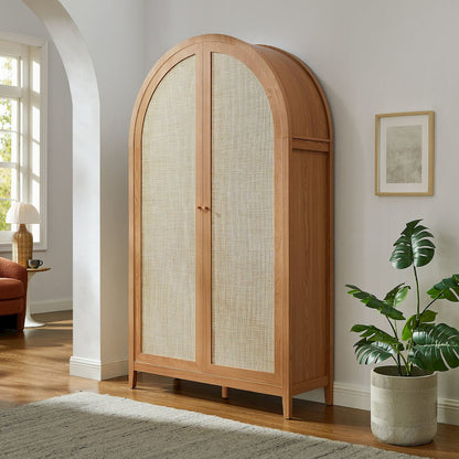 Calista 79" Tall Wide Rattan Arched Storage Cabinet