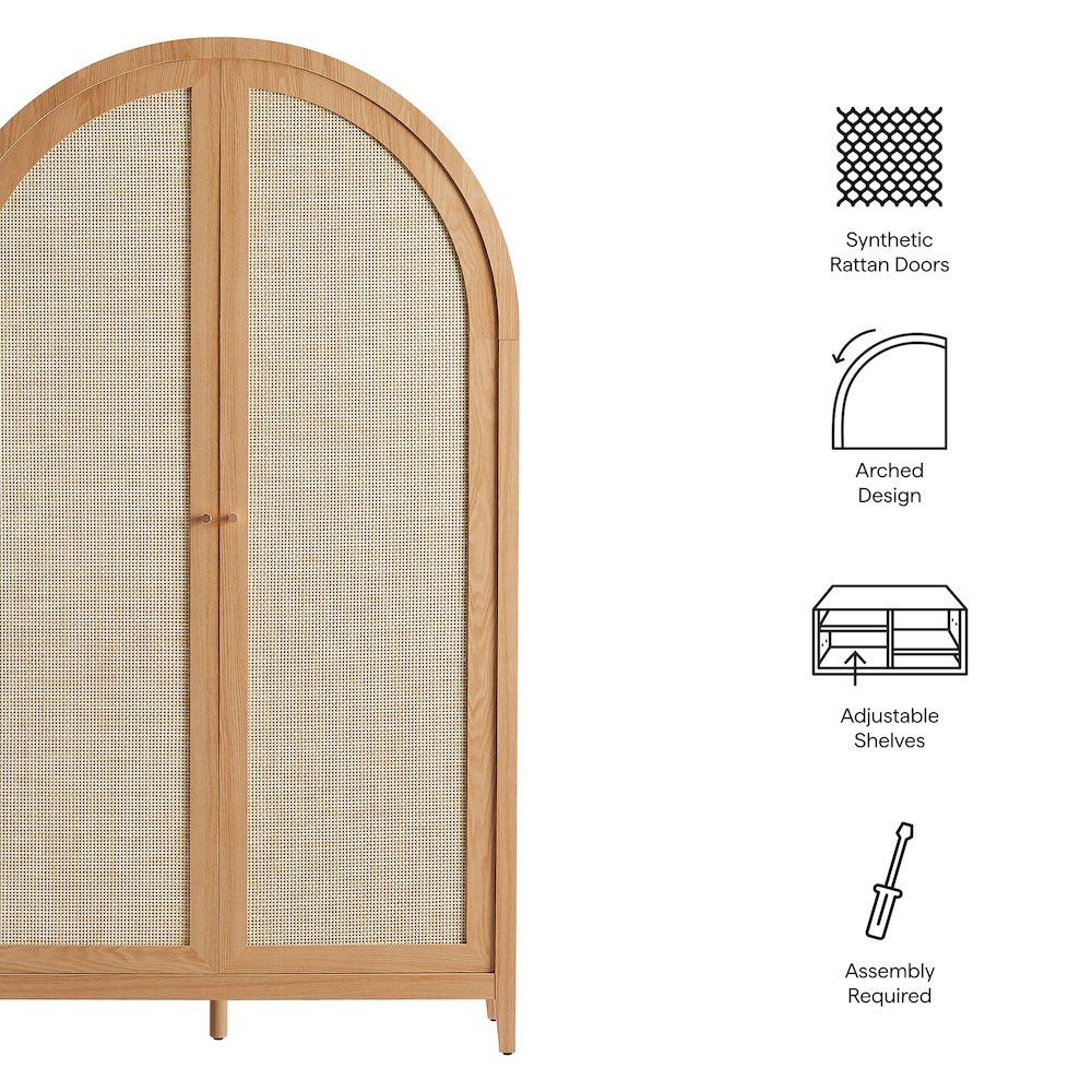 Calista 79" Tall Wide Rattan Arched Storage Cabinet