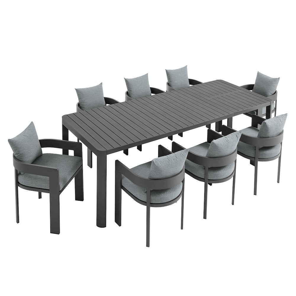 Tahoe 9-Piece Outdoor Patio Aluminum Dining Set With Extendable Table
