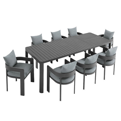 Tahoe 9-Piece Outdoor Patio Aluminum Dining Set With Extendable Table