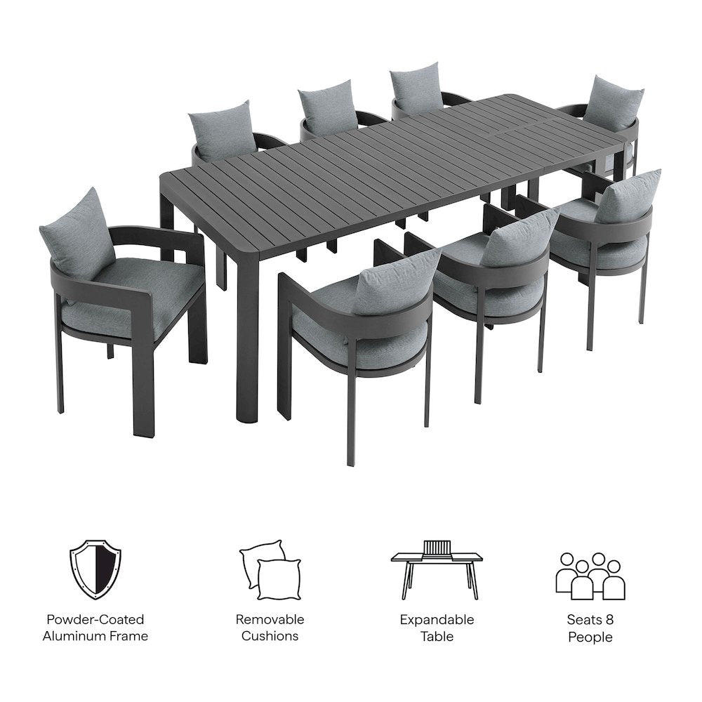 Tahoe 9-Piece Outdoor Patio Aluminum Dining Set With Extendable Table