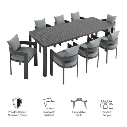 Tahoe 9-Piece Outdoor Patio Aluminum Dining Set With Extendable Table