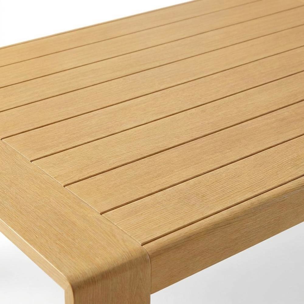 Aluminum Faux Wood Rectangular Patio Coffee Table for Deck and Porch, Natural