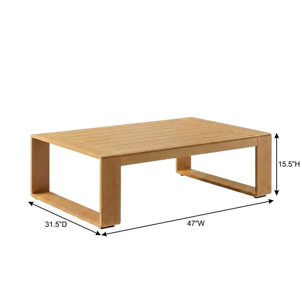 Aluminum Faux Wood Rectangular Patio Coffee Table for Deck and Porch, Natural