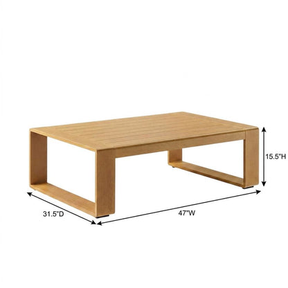 Aluminum Faux Wood Rectangular Patio Coffee Table for Deck and Porch, Natural