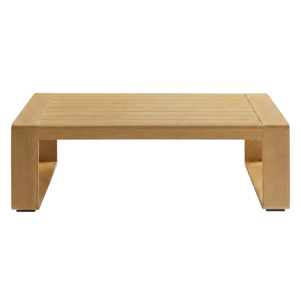 Aluminum Faux Wood Rectangular Patio Coffee Table for Deck and Porch, Natural