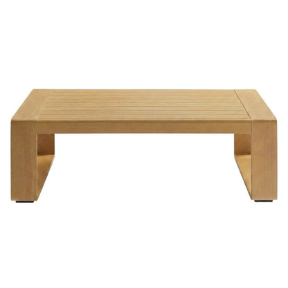 Aluminum Faux Wood Rectangular Patio Coffee Table for Deck and Porch, Natural