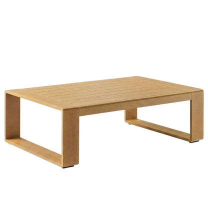 Aluminum Faux Wood Rectangular Patio Coffee Table for Deck and Porch, Natural
