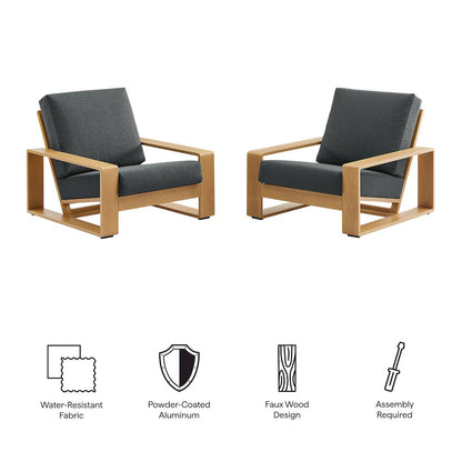 Lirienne Outdoor Patio Aluminum Faux Wood Armchairs Set of 2