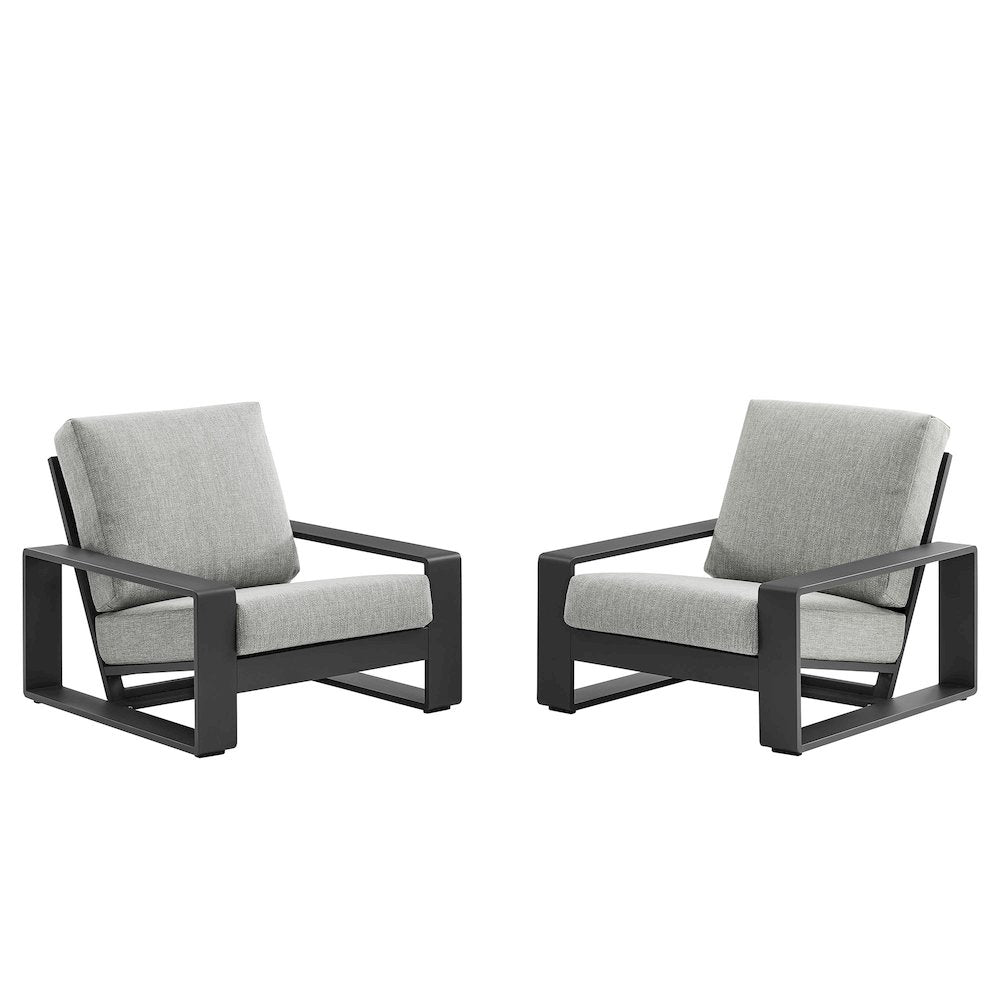 Lirienne Outdoor Patio Aluminum Faux Wood Armchairs Set of 2