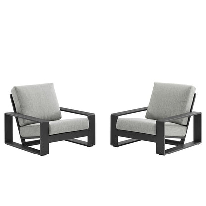 Lirienne Outdoor Patio Aluminum Faux Wood Armchairs Set of 2