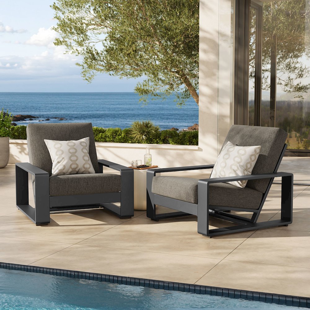 Lirienne Outdoor Patio Aluminum Faux Wood Armchairs Set of 2