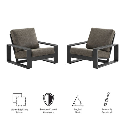 Lirienne Outdoor Patio Aluminum Faux Wood Armchairs Set of 2