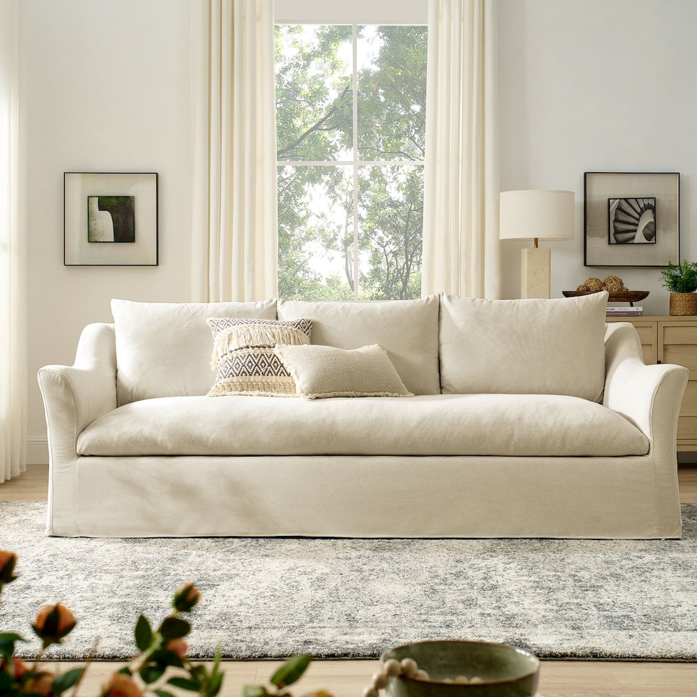 Somerset 92" Linen Blend Slipcovered Sofa