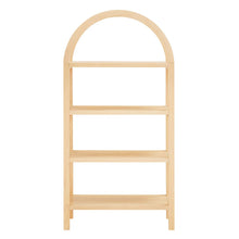 60-Inch Arched Bookshelf in Warm Oak Finish with Multiple Shelves