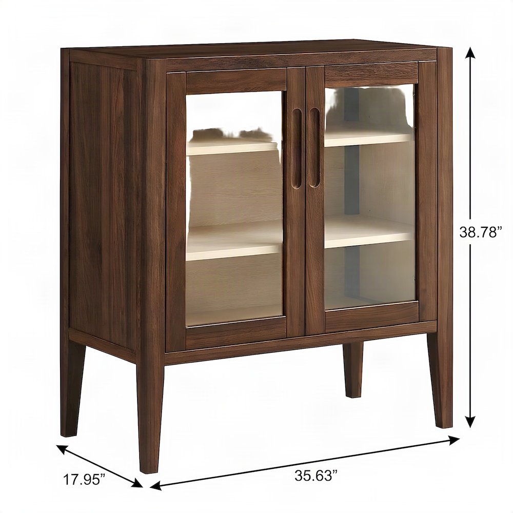Home Office Credenza Storage Cabinet with Adjustable Shelf and Doors, Walnut