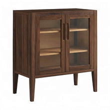 Home Office Credenza Storage Cabinet with Adjustable Shelf and Doors, Walnut
