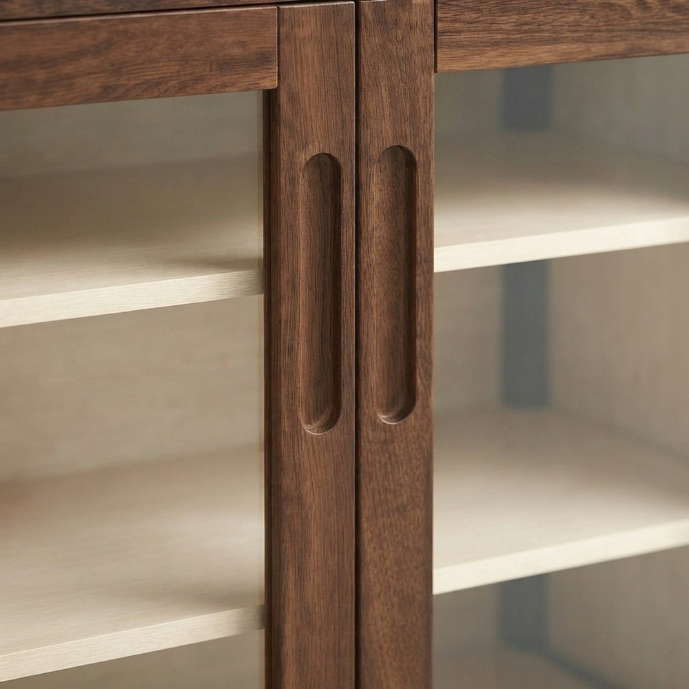 Home Office Credenza Storage Cabinet with Adjustable Shelf and Doors, Walnut