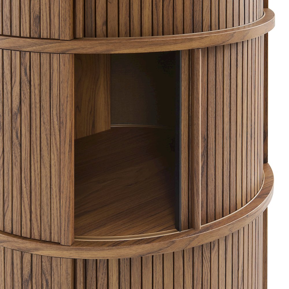 Clement Round Pedestal Stand Storage Table With Sliding Tambour Doors