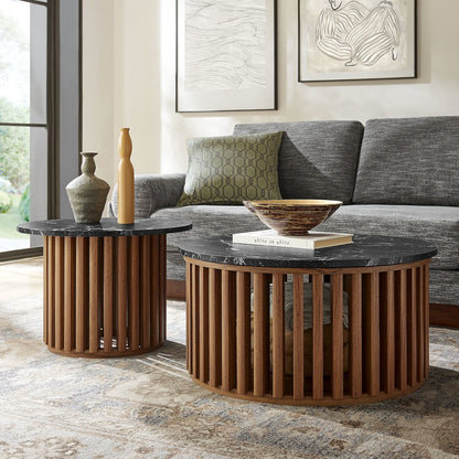 Fortitude Round Faux Marble Top Nesting Coffee Table Set