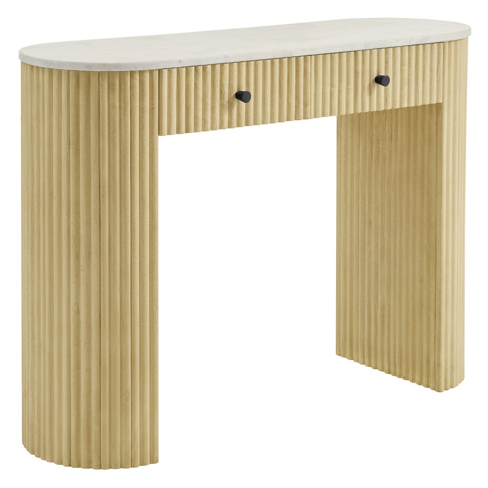 Caldera 42" Curved Solid Wood and Marble Console Table
