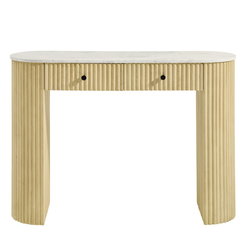 Caldera 42" Curved Solid Wood and Marble Console Table