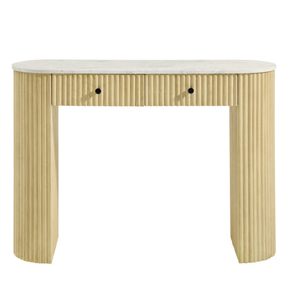 Caldera 42" Curved Solid Wood and Marble Console Table