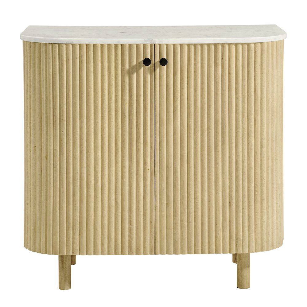 Caldera 33" Curved Solid Wood and Marble Accent Storage Cabinet