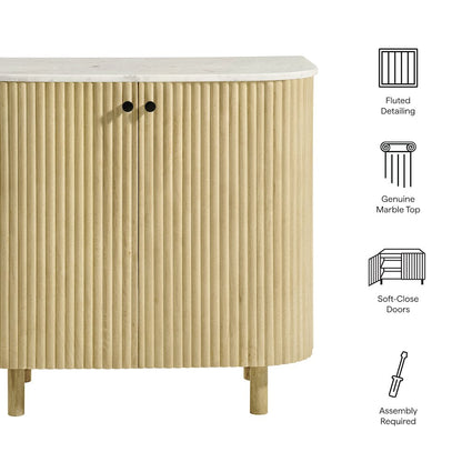Caldera 33" Curved Solid Wood and Marble Accent Storage Cabinet